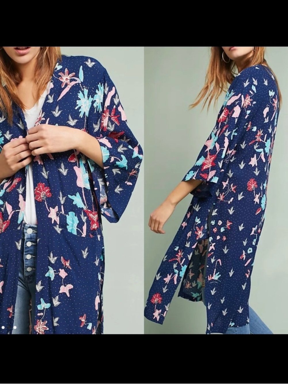Bel Kazan X Anthropologie Nightshade Kimono Duster Open Front Floral Bohemian